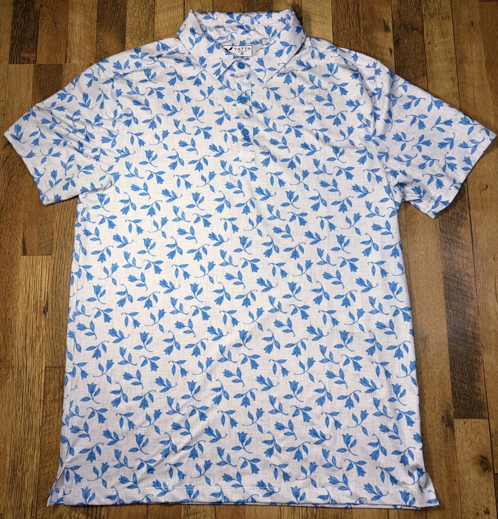 Yatta Mens Golf Polo blue floral/botanical Size M